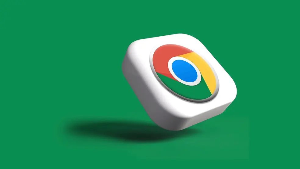 Logo webového prohlížeče Google Chrome na zeleném pozadí ve 3D stylu.